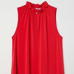 H&M Vibrant Red Crepe Sleeveless Blouse Size L/Large